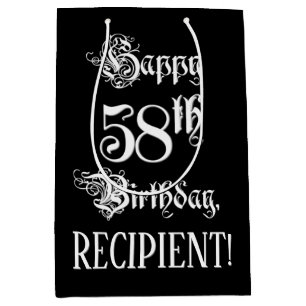 58th Birthday: Fancy, Elegant Script + Custom Name Medium Gift Bag