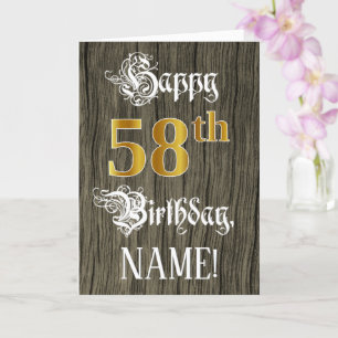 58th Birthday: Faux Gold Look + Faux Wood Pattern Card