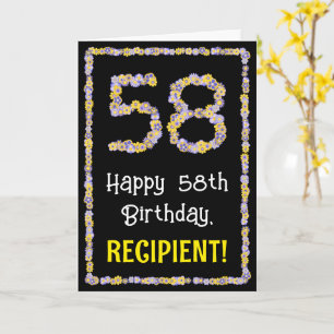 58th Birthday: Floral Flowers Number, Custom Name Card