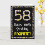 [ Thumbnail: 58th Birthday: Floral Flowers Number, Custom Name Card ]