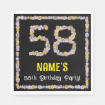 [ Thumbnail: 58th Birthday: Floral Flowers Number, Custom Name Napkins ]