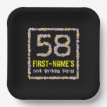 [ Thumbnail: 58th Birthday: Floral Flowers Number, Custom Name Paper Plates ]