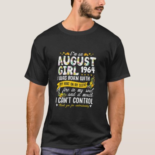 58th Birthday Floral Girl  August 1964  T_Shirt