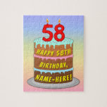 [ Thumbnail: 58th Birthday: Fun Cake and Candles + Custom Name Jigsaw Puzzle ]