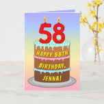 [ Thumbnail: 58th Birthday — Fun Cake & Candles, W/ Custom Name Card ]