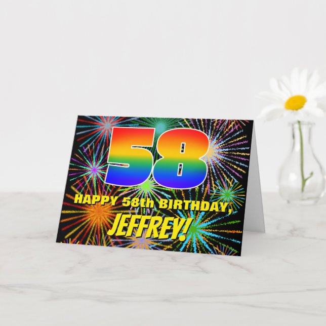 58th Birthday: Fun, Colorful Celebratory Fireworks Card (Small Plant)