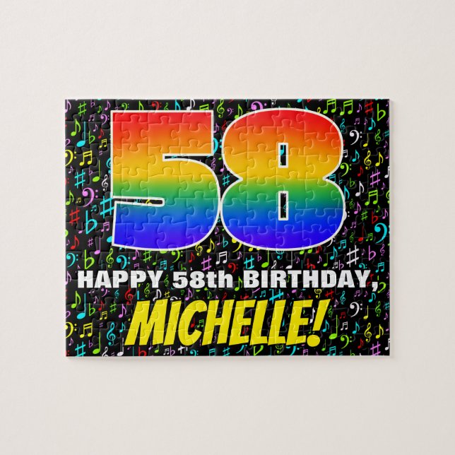 58th Birthday — Fun, Colorful Music Symbols & “58” Jigsaw Puzzle (Horizontal)