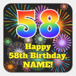 [ Thumbnail: 58th Birthday: Fun Fireworks Look, Rainbow # 58 Sticker ]