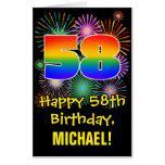 [ Thumbnail: 58th Birthday: Fun Fireworks Pattern & Rainbow 58 Card ]