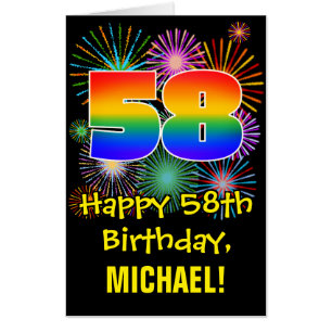 58th Birthday: Fun Fireworks Pattern & Rainbow 58 Card