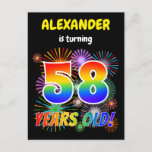 [ Thumbnail: 58th Birthday - Fun Fireworks, Rainbow Look "58" Postcard ]