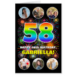 [ Thumbnail: 58th Birthday: Fun Rainbow #, Custom Name + Photos Card ]