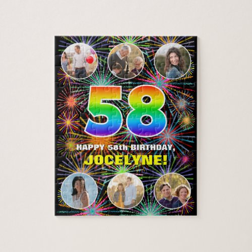 58th Birthday Fun Rainbow  Custom Name  Photos Jigsaw Puzzle