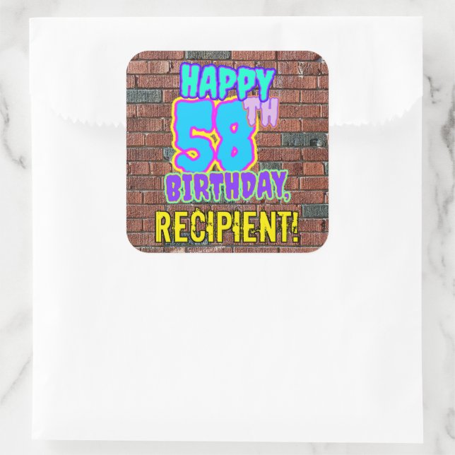 58th Birthday – Fun, Urban Graffiti Inspired Look Square Sticker (Bag)
