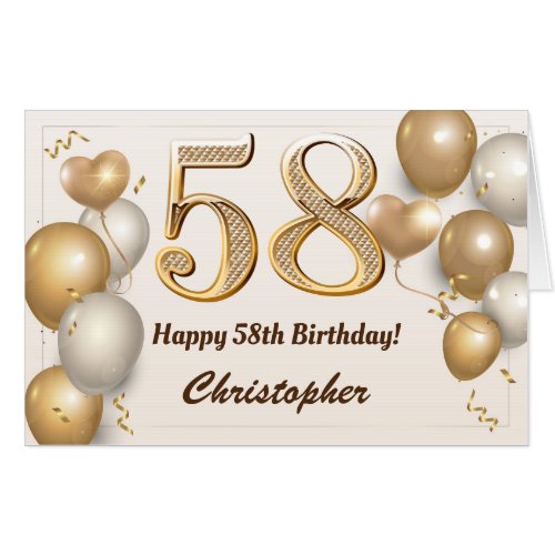 58th Birthday Gold Balloons Confetti Extra Large Card