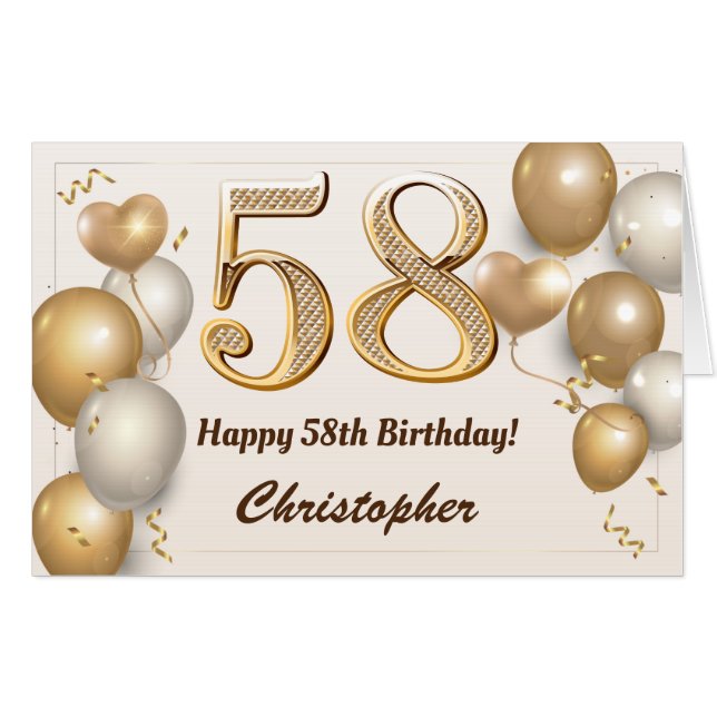 58th Birthday Gold Balloons Confetti Extra Large Card (Front Horizontal)