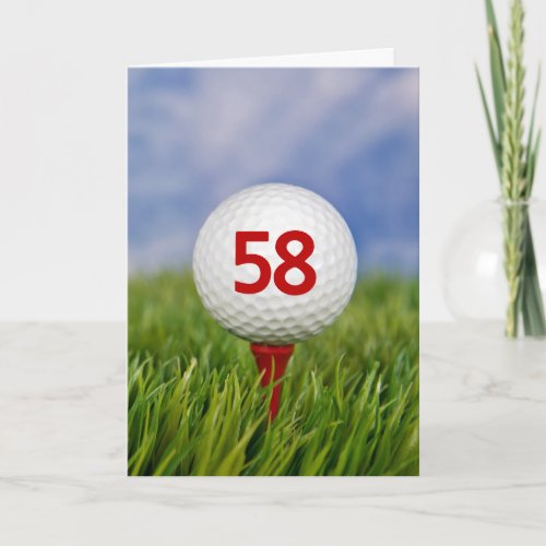 58th Birthday Golf Ball on Red Tee  Card
