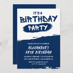 58th birthday invitations Men Graffiti Navy Blue