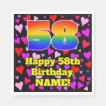 [ Thumbnail: 58th Birthday: Loving Hearts Pattern, Rainbow # 58 Napkins ]