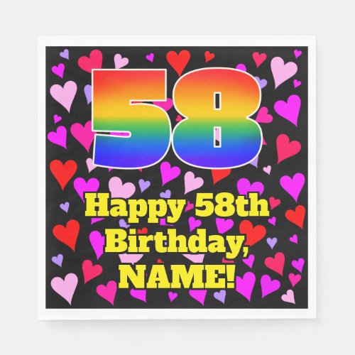 58th Birthday Loving Hearts Pattern Rainbow  58 Napkins