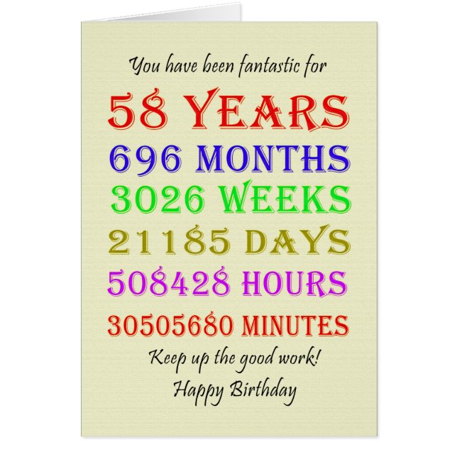 58th Birthday Milestones Cards (Front)