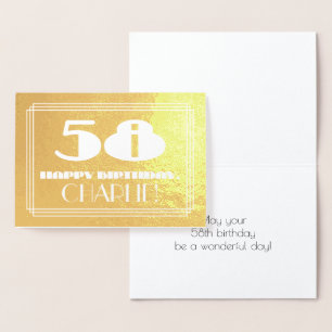 58th Birthday: Name + Art Deco Inspired Look "58" Foil Card