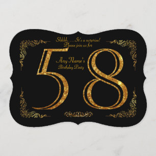 58th,Birthday party 58th,great Gatsby,black & gold Invitation