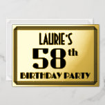 [ Thumbnail: 58th Birthday Party: Art Deco Look “58” and Name Invitation ]