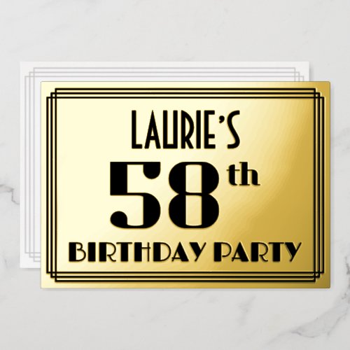 58th Birthday Party Art Deco Look 58 and Name Foil Invitation