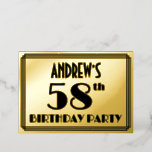 [ Thumbnail: 58th Birthday Party — Art Deco Look “58” + Name Invitation ]