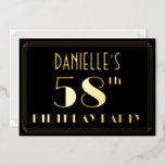 [ Thumbnail: 58th Birthday Party: Art Deco Look “58”, W/ Name Invitation ]