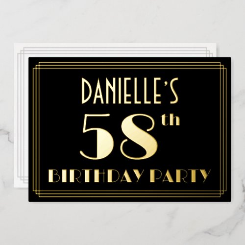 58th Birthday Party Art Deco Look 58 w Name Foil Invitation