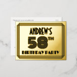 [ Thumbnail: 58th Birthday Party ~ Art Deco Style “58” + Name Postcard ]