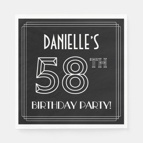 58th Birthday Party Art Deco Style  Custom Name Napkins