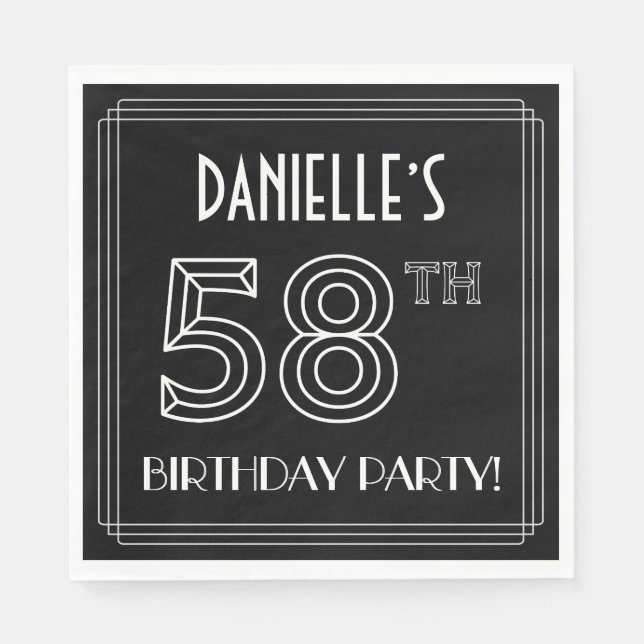 58th Birthday Party: Art Deco Style + Custom Name Napkins (Front)