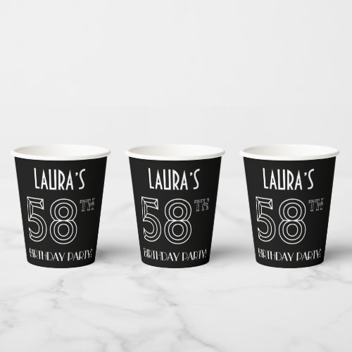 58th Birthday Party Art Deco Style  Custom Name Paper Cups