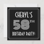 [ Thumbnail: 58th Birthday Party: Art Deco Style W/ Custom Name Invitation ]