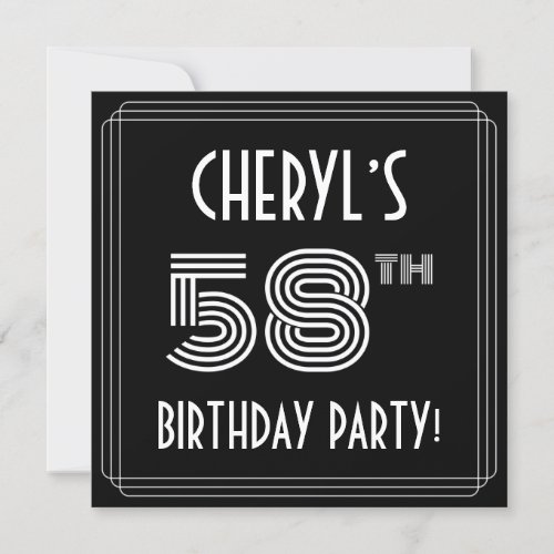 58th Birthday Party Art Deco Style w Custom Name Invitation