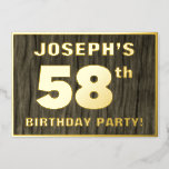 [ Thumbnail: 58th Birthday Party: Bold, Faux Wood Grain Pattern Invitation ]