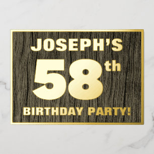58th Birthday Party: Bold, Faux Wood Grain Pattern Foil Invitation