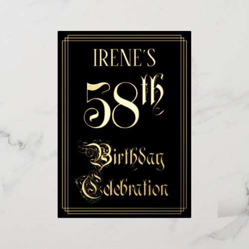 58th Birthday Party  Fancy Script  Custom Name Foil Invitation