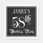 [ Thumbnail: 58th Birthday Party — Fancy Script + Custom Name Napkins ]