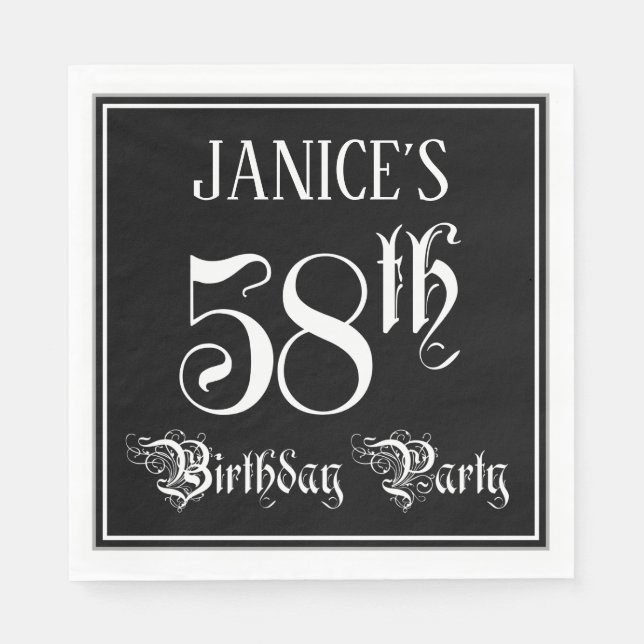 58th Birthday Party — Fancy Script + Custom Name Napkins (Front)