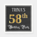 [ Thumbnail: 58th Birthday Party — Fancy Script, Faux Gold Look Napkins ]