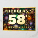 [ Thumbnail: 58th Birthday Party — Fun, Colorful Fireworks Look Invitation ]