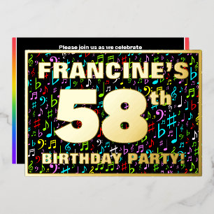 58th Birthday Party — Fun, Colorful Music Symbols Foil Invitation