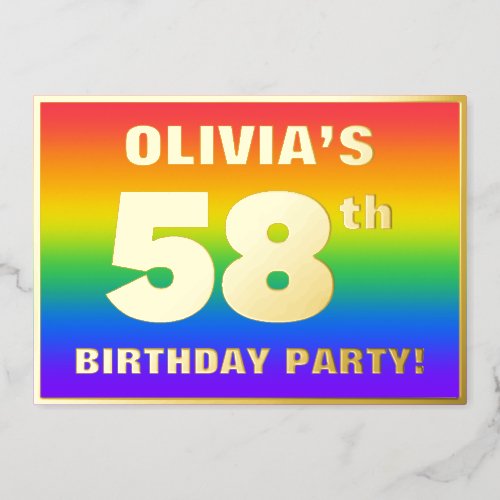 58th Birthday Party Fun Colorful Rainbow Pattern Foil Invitation