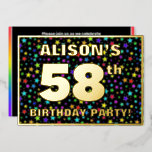 [ Thumbnail: 58th Birthday Party — Fun, Colorful Stars Pattern Invitation ]