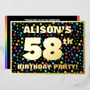 58th Birthday Party — Fun, Colorful Stars Pattern Foil Invitation