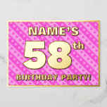 [ Thumbnail: 58th Birthday Party — Fun Pink Hearts and Stripes Invitation ]